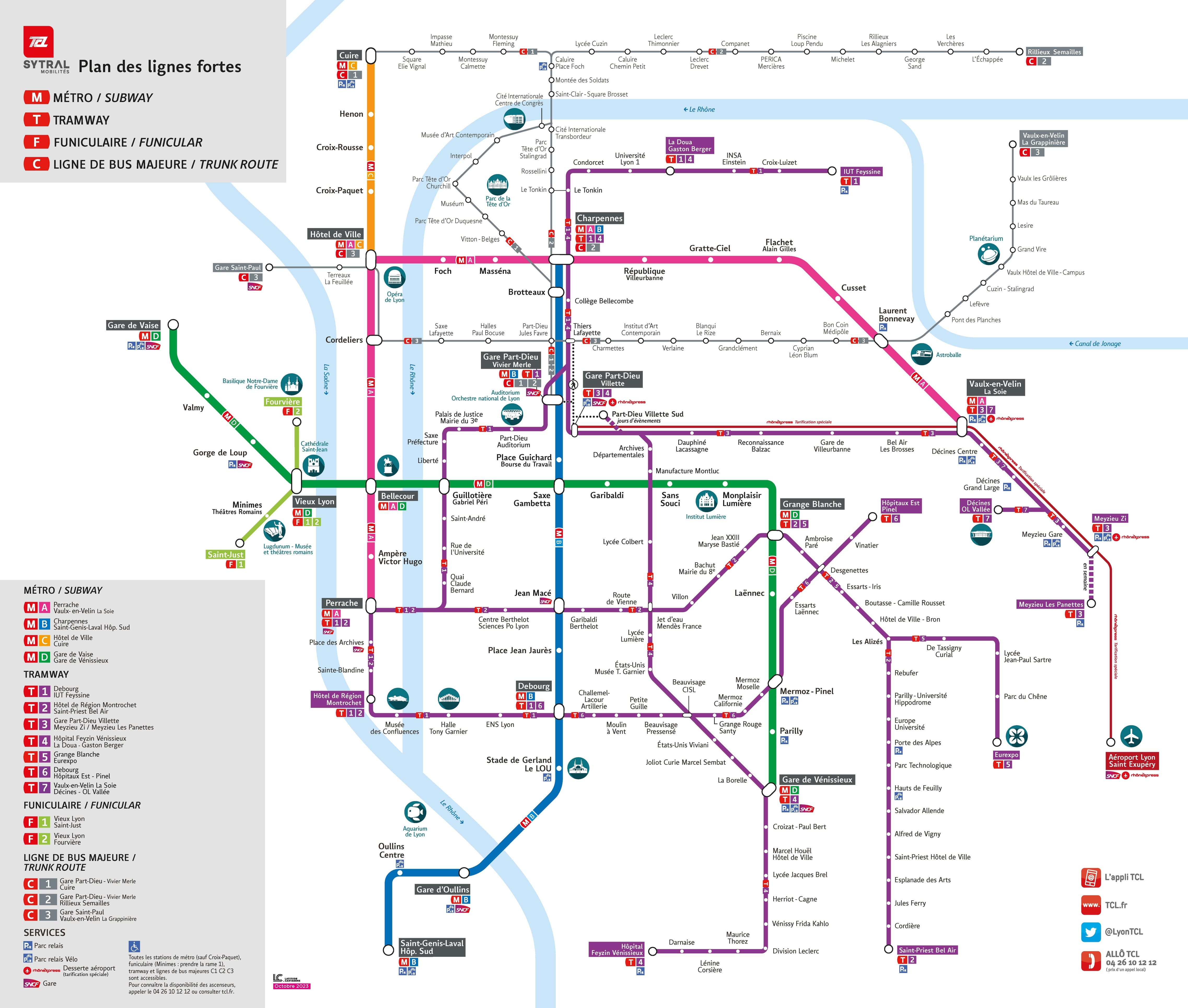 Plan du métro et tramway TCL